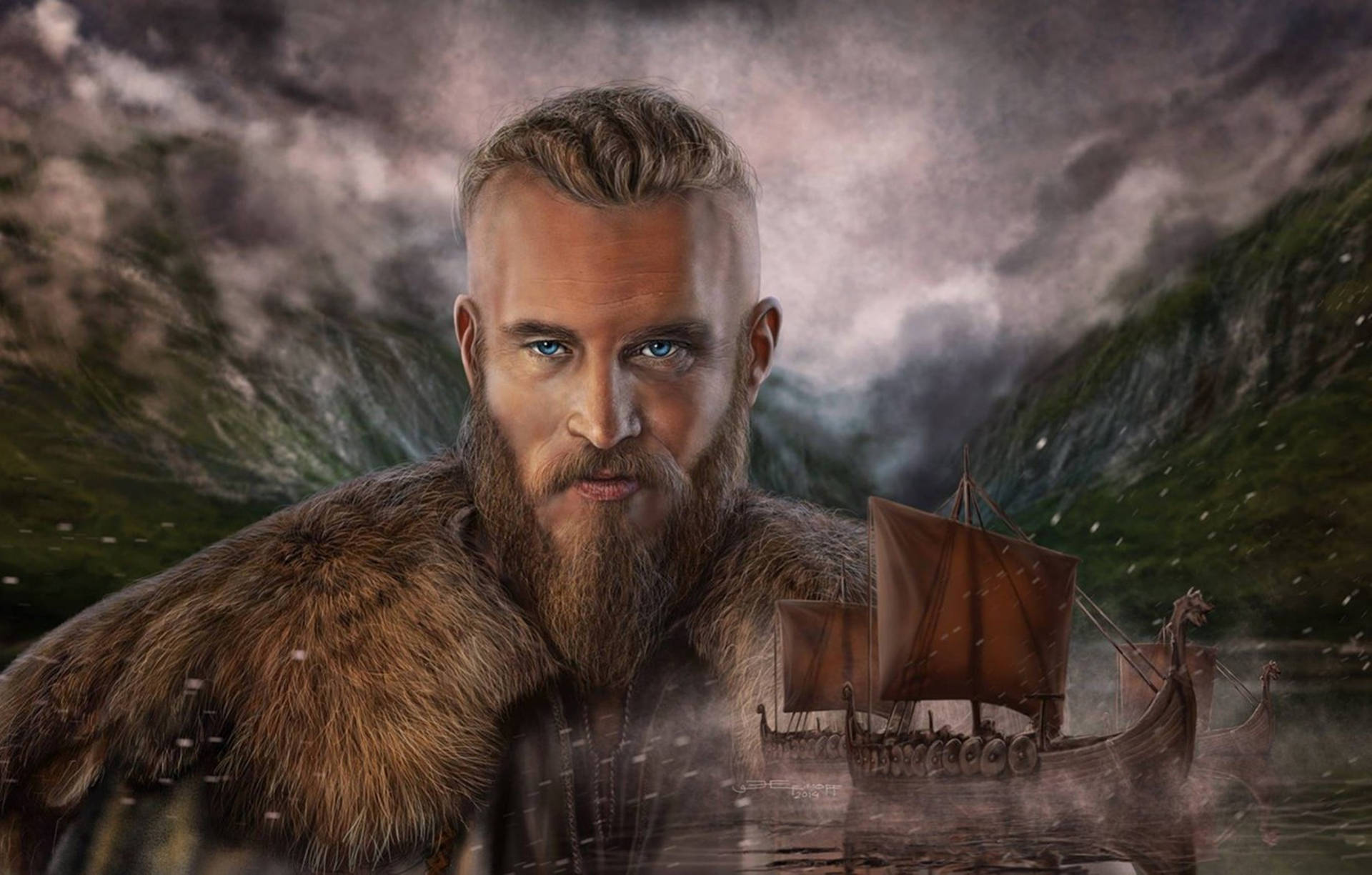 Ragnar Lothbrok 4k Ship And Water Art Background