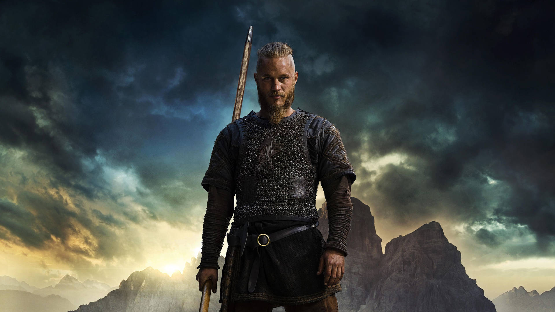 Ragnar Lothbrok 4k Vikings Holding Spear Background