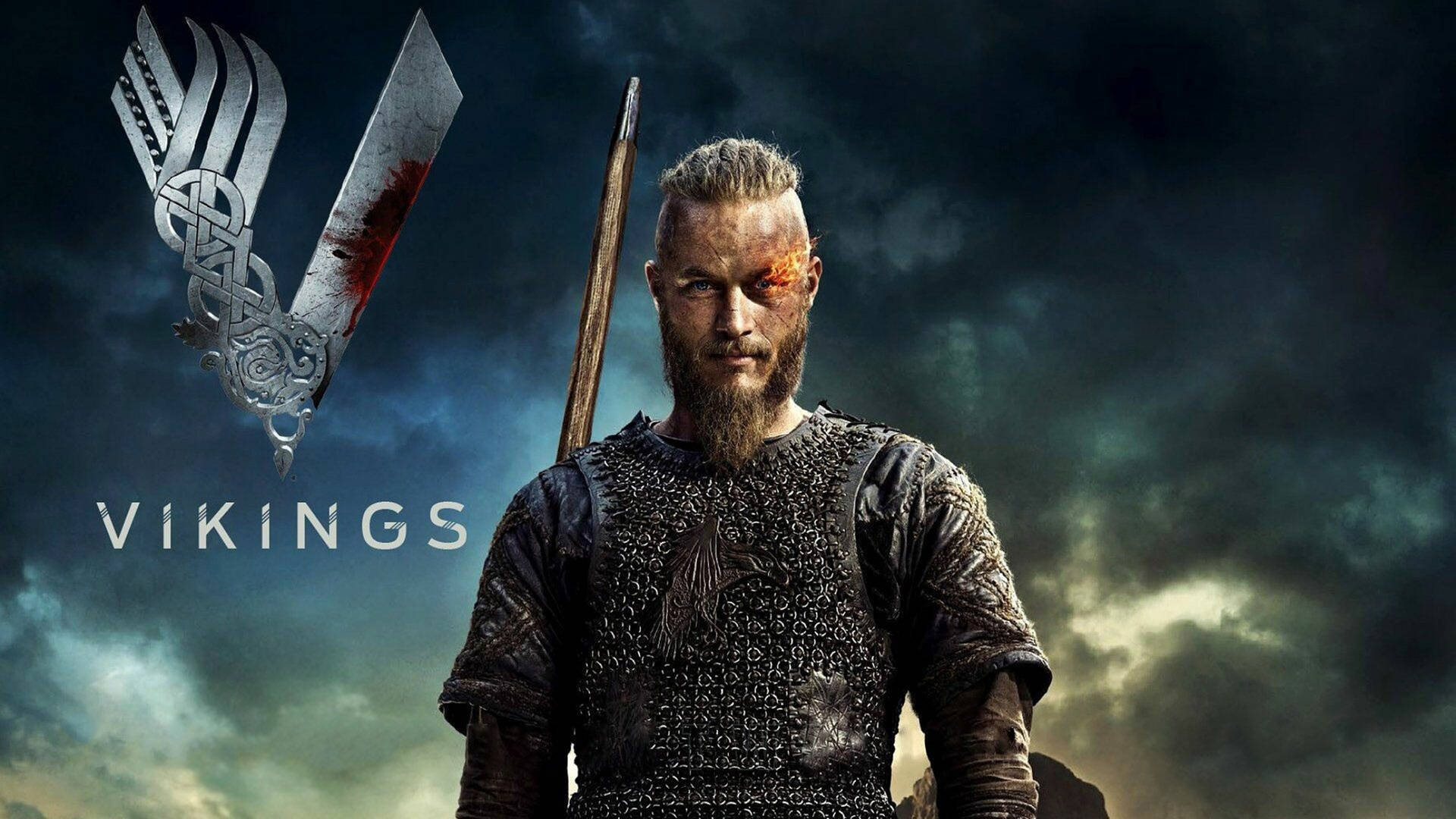 Ragnar Lothbrok 4k Vikings Logo With Spear Background