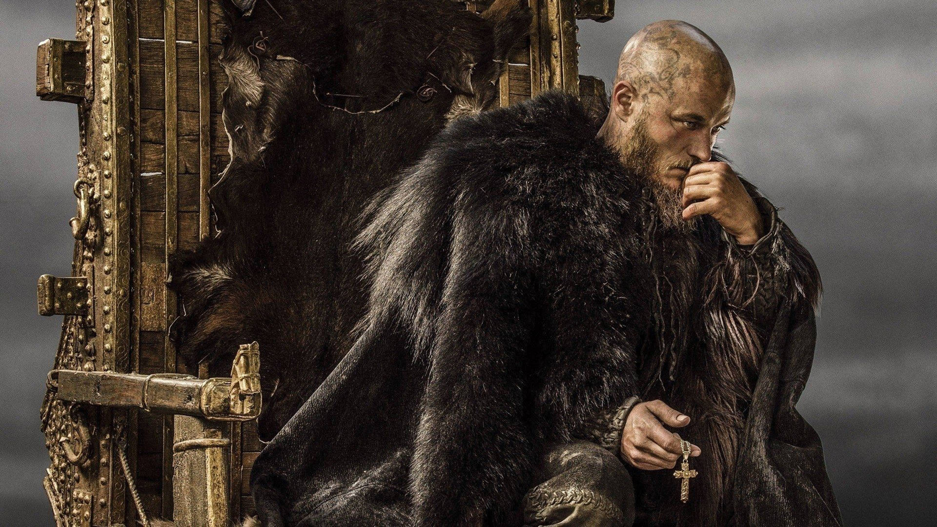 Ragnar Lothbrok 4k Vikings Wooden Throne Background