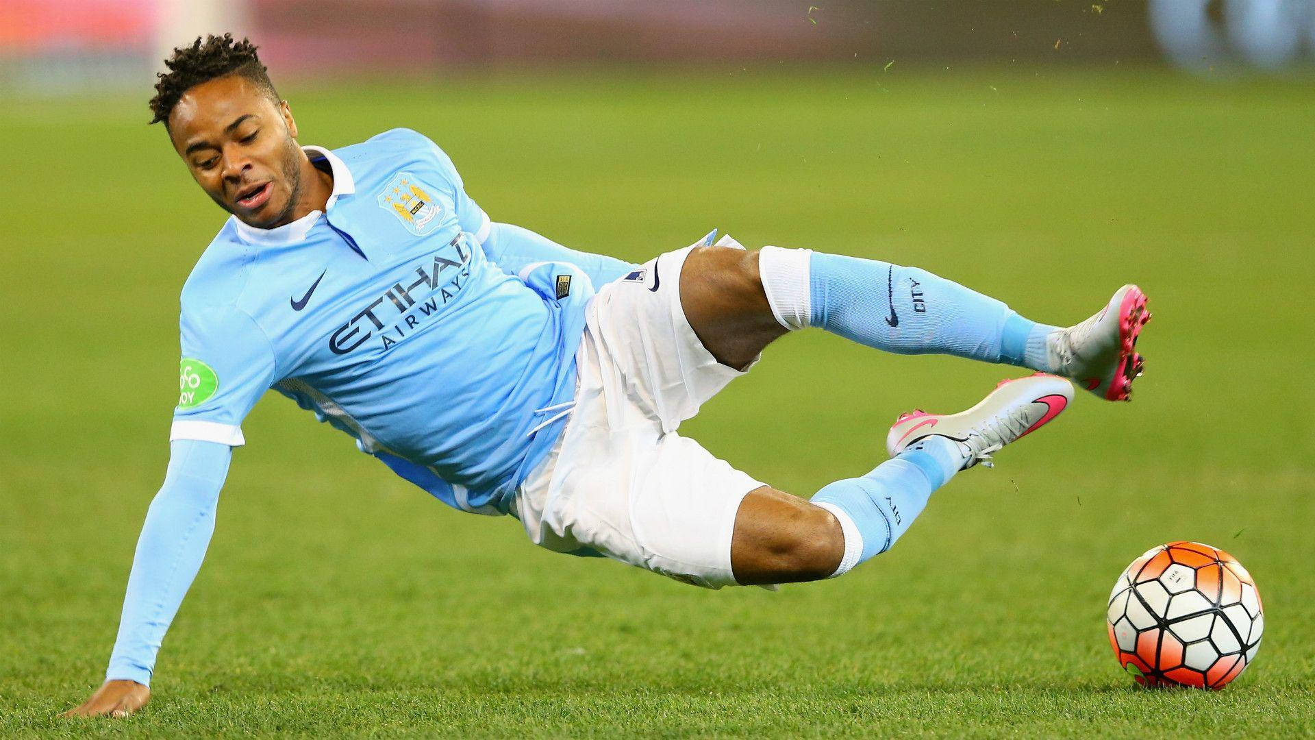 Raheem Sterling Slipping On The Ground Background