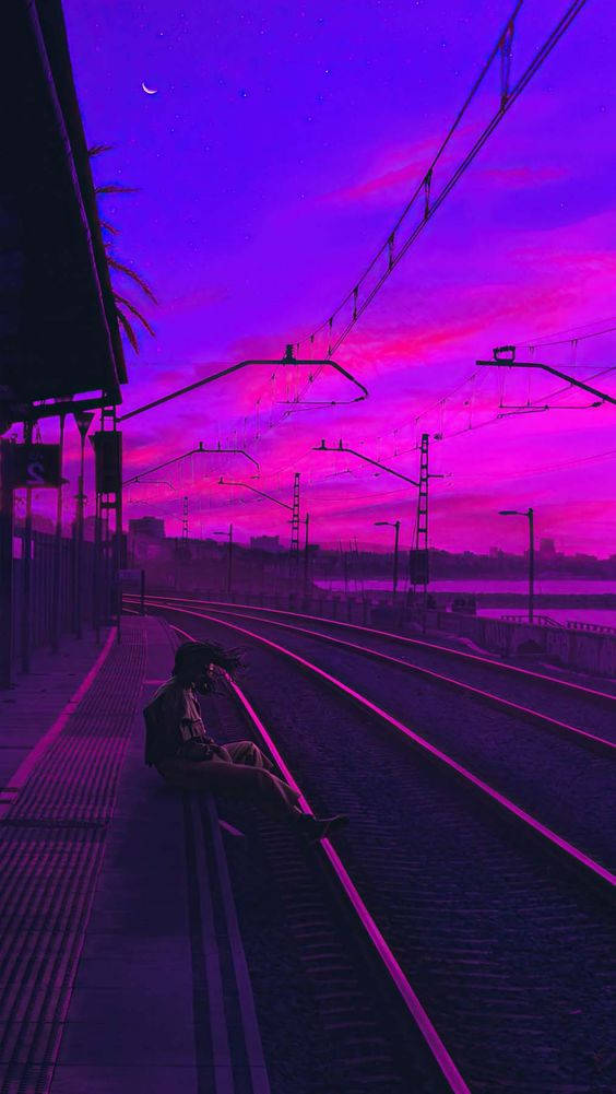 Railroad Pink Neon Aesthetic Background