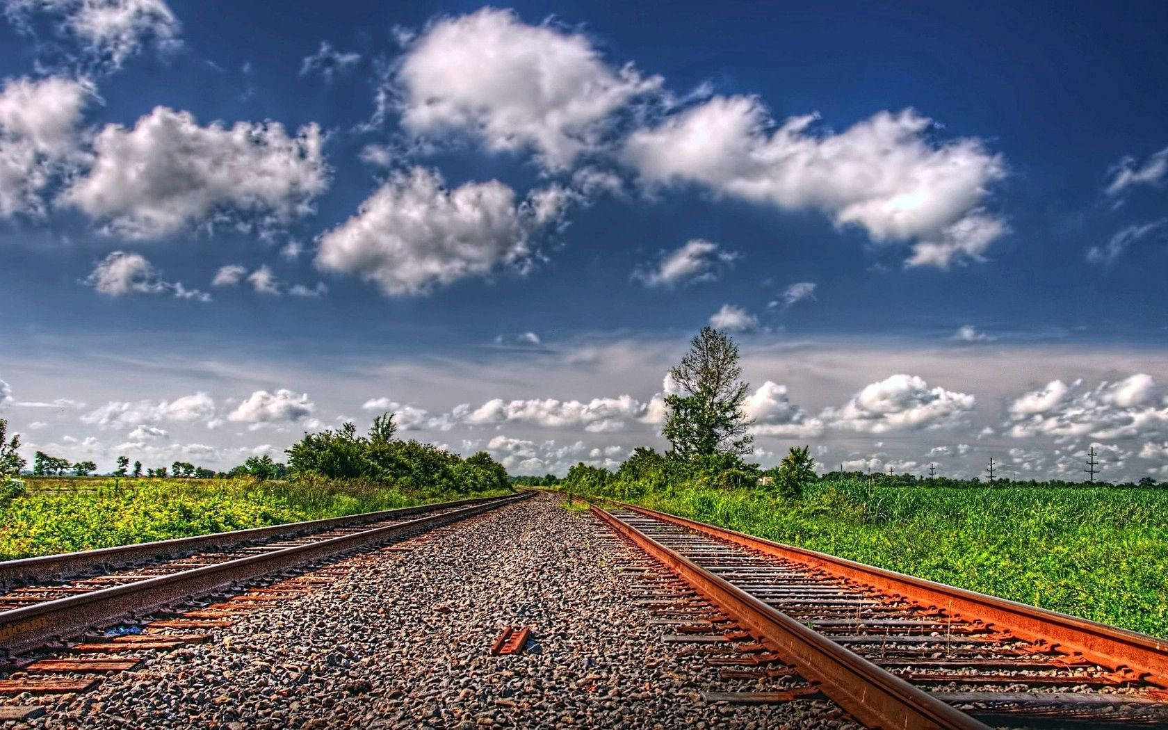 Rails, Cross Ties, Railway, Pebble, Sky, Field, Colors, Paints Background