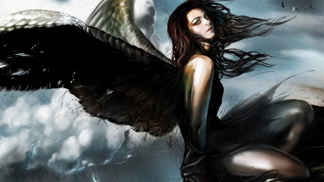 Rain Black Angel Wings Background