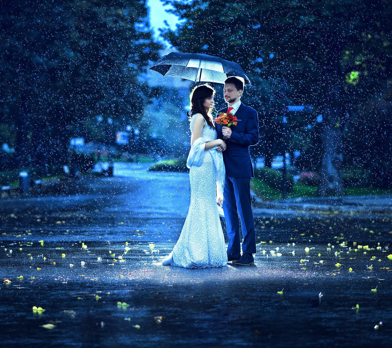 Rain Couple Bride And Groom