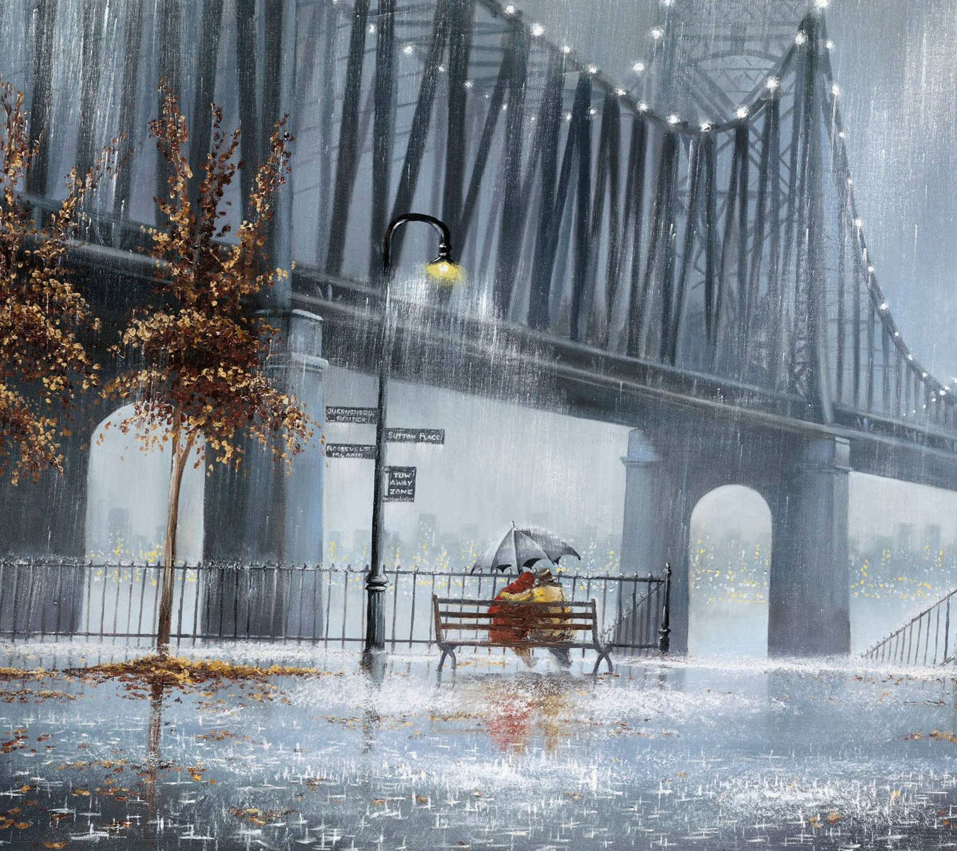 Rain Couple Bridge Background