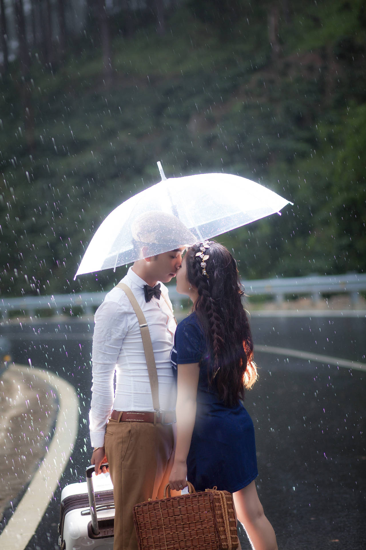 Rain Couple On The Street Background