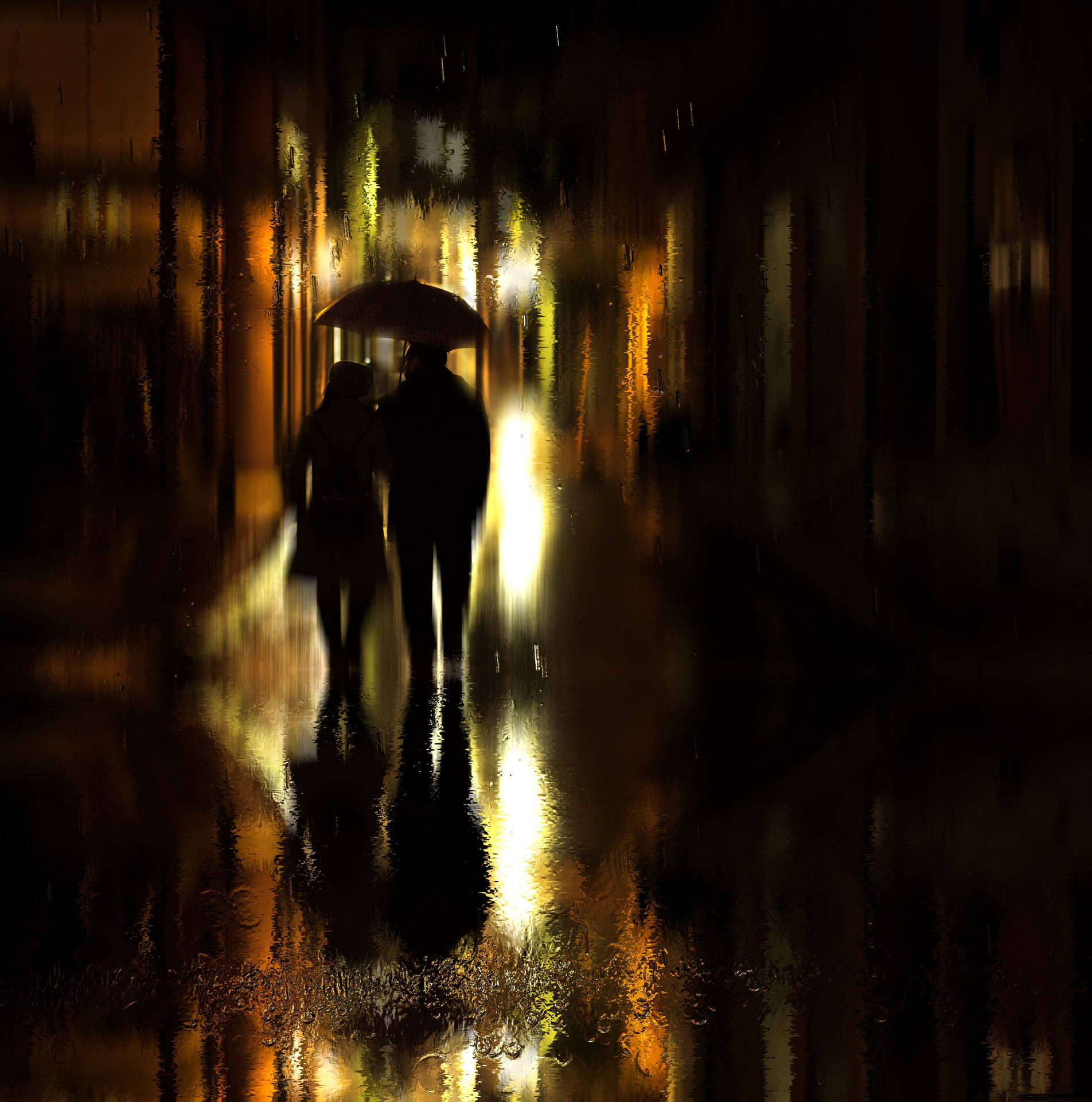 Rain Couple Silhouette