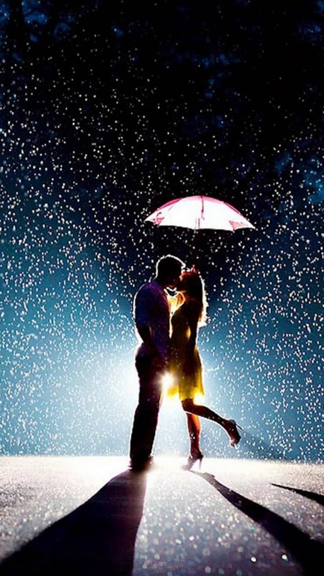 Rain Couple Spotlight Silhouette Background