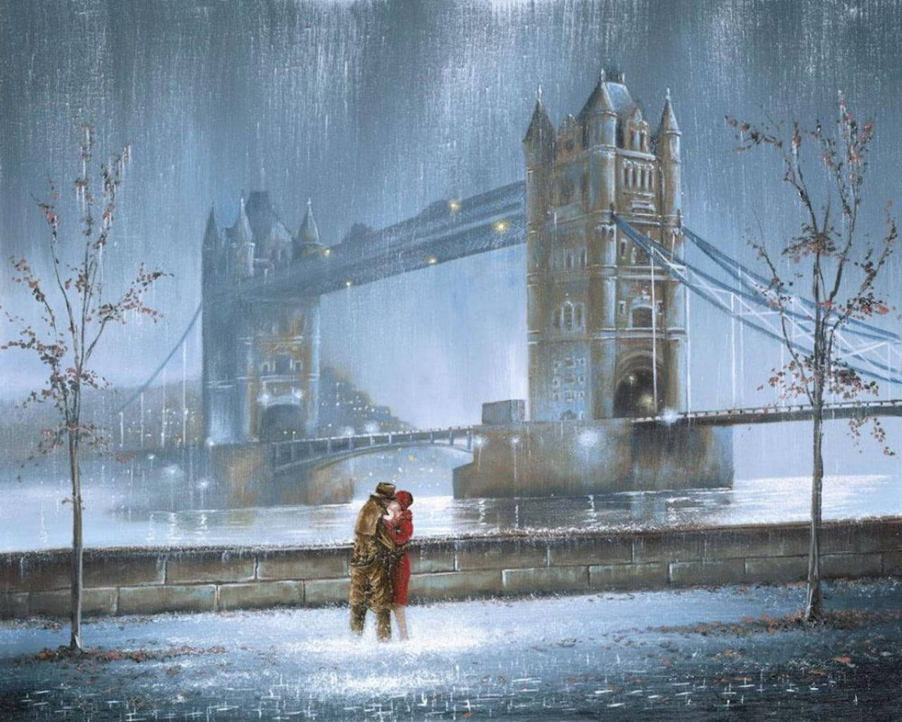 Rain Couple Tower Bridge London