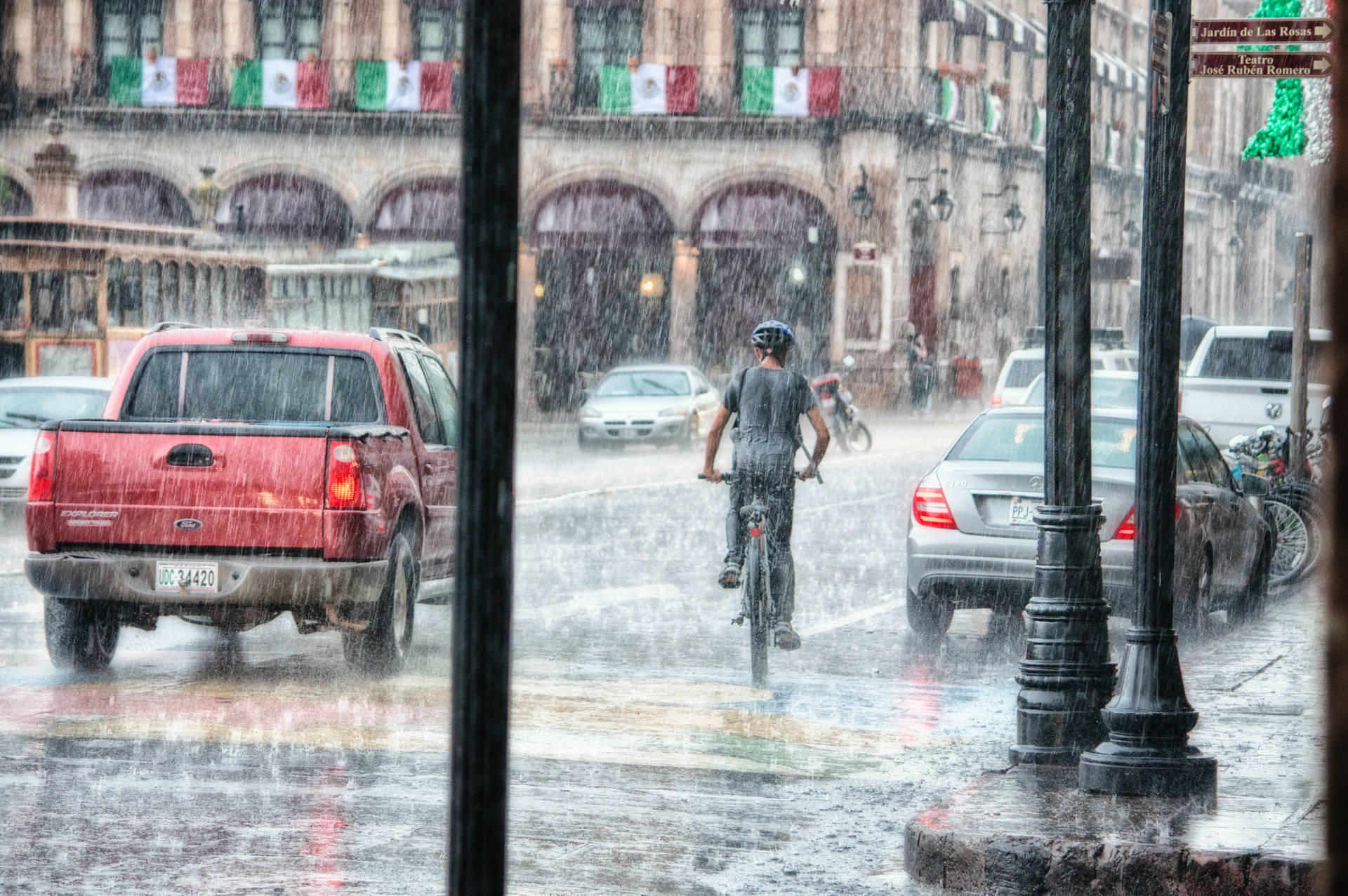 Rain Nature Riding A Bike Background