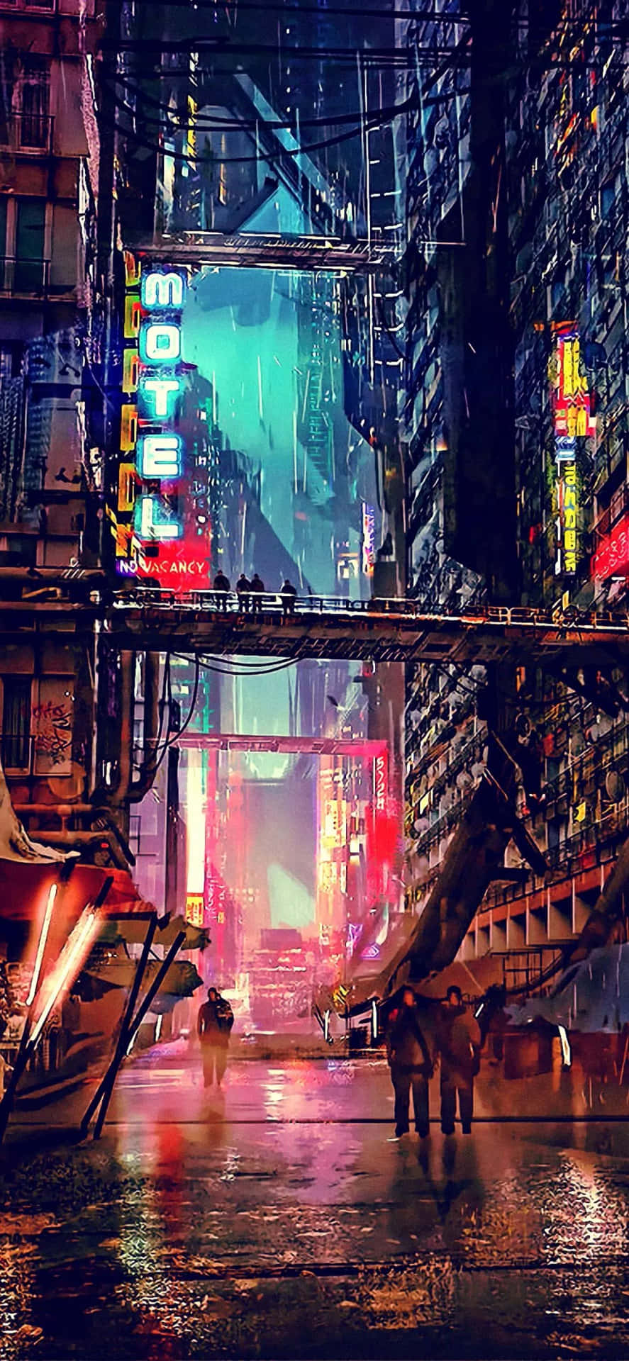 Rain Pours And Lights Dance Across A Futuristic Cyberpunk Night City Background