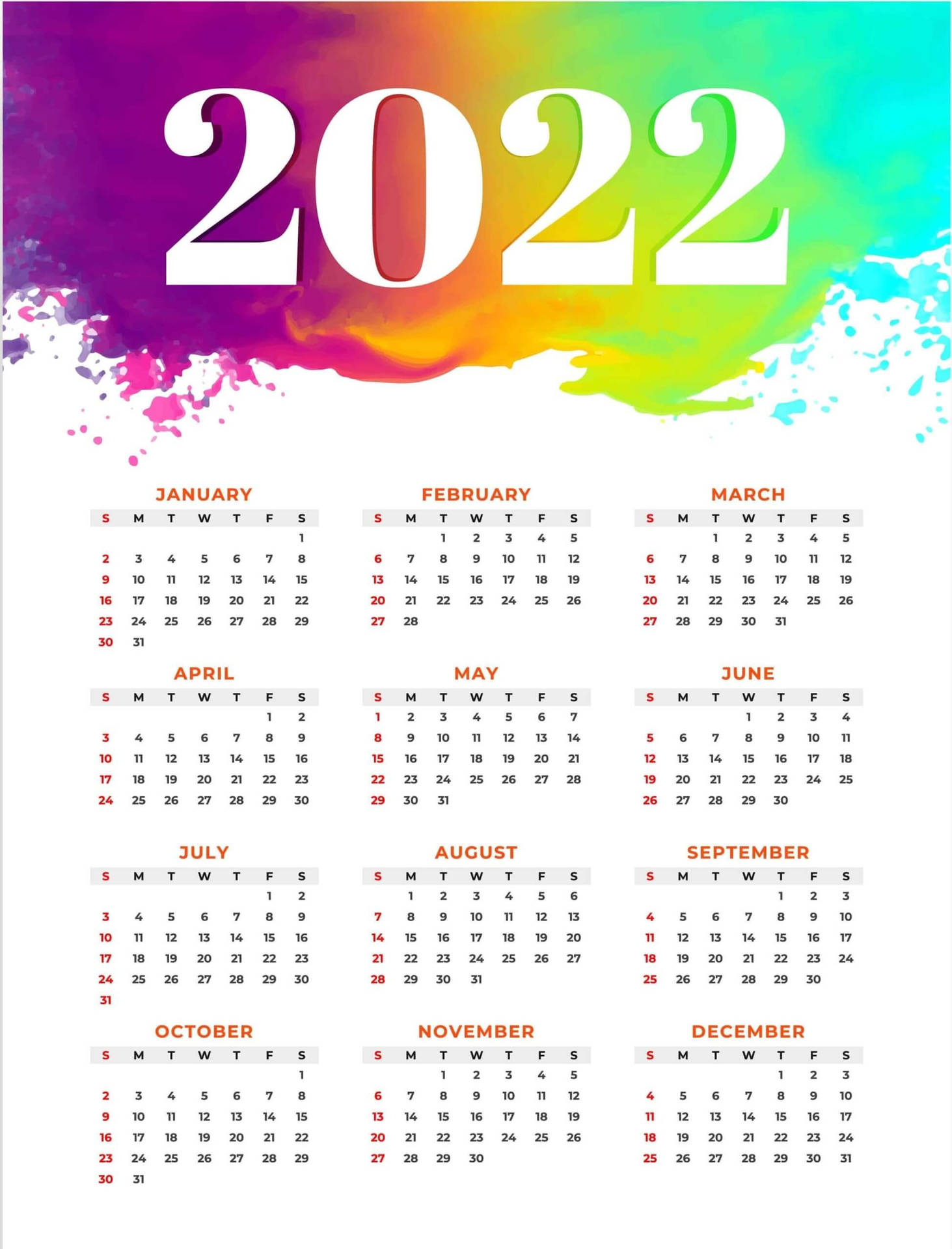 Rainbow 2022 Calendar Background