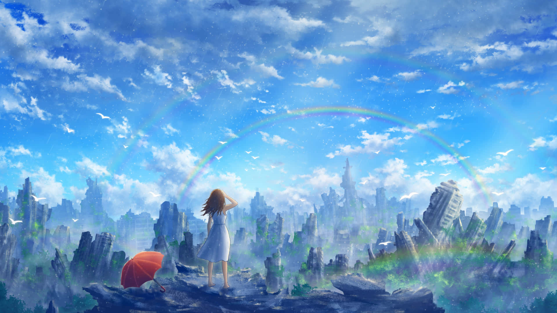 Rainbow_ Above_ Ruins_2560x1440 Background