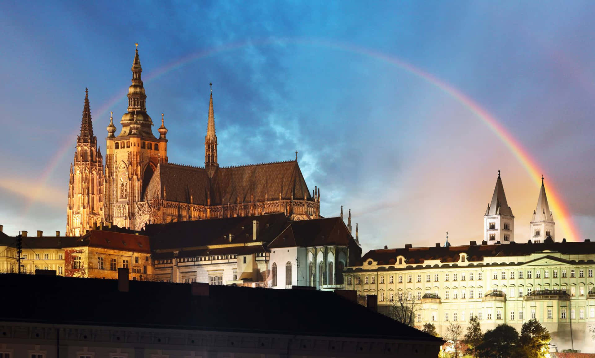 Rainbow At Prague Castle Background