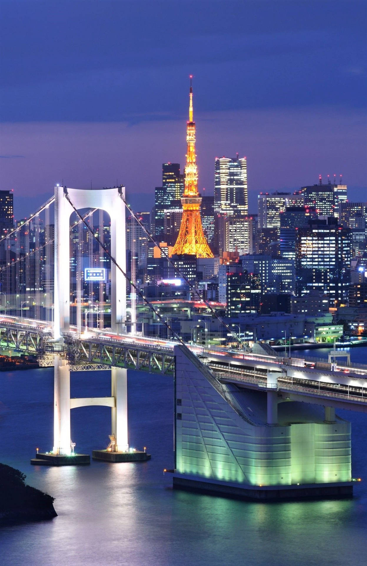 Rainbow Bridge With Tokyo Tower View