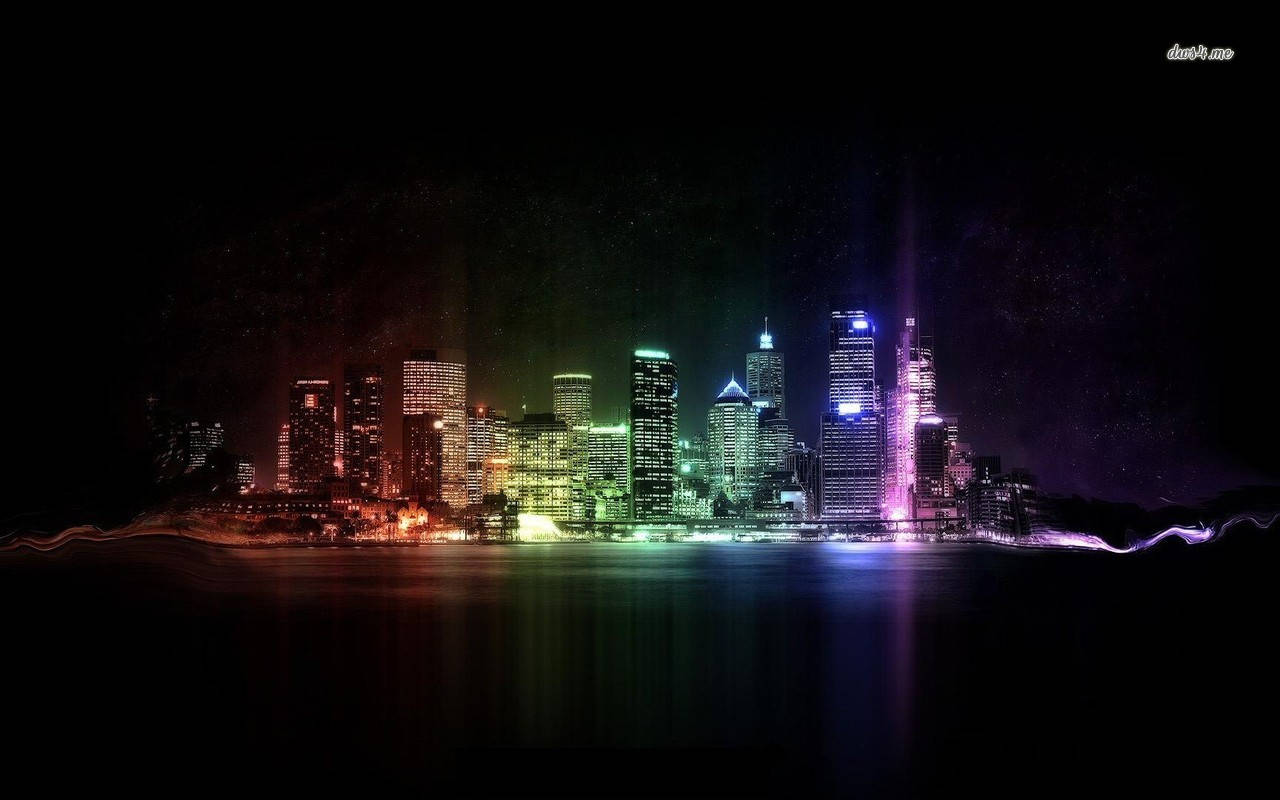 Rainbow City Neon Lights Background