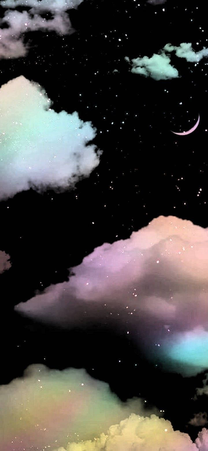 Rainbow Clouds Dark Girly Galaxy Background