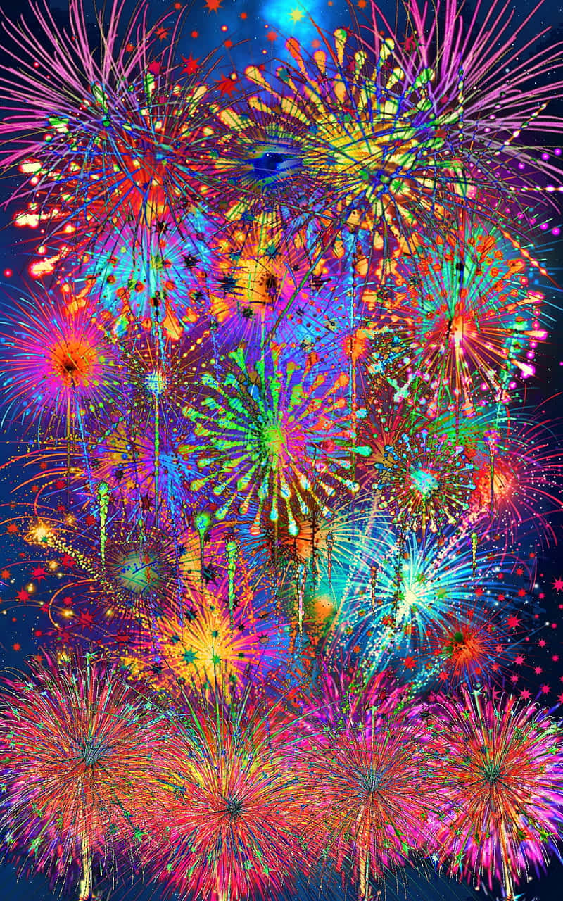 Rainbow Colored Fireworks Display Portrait Background