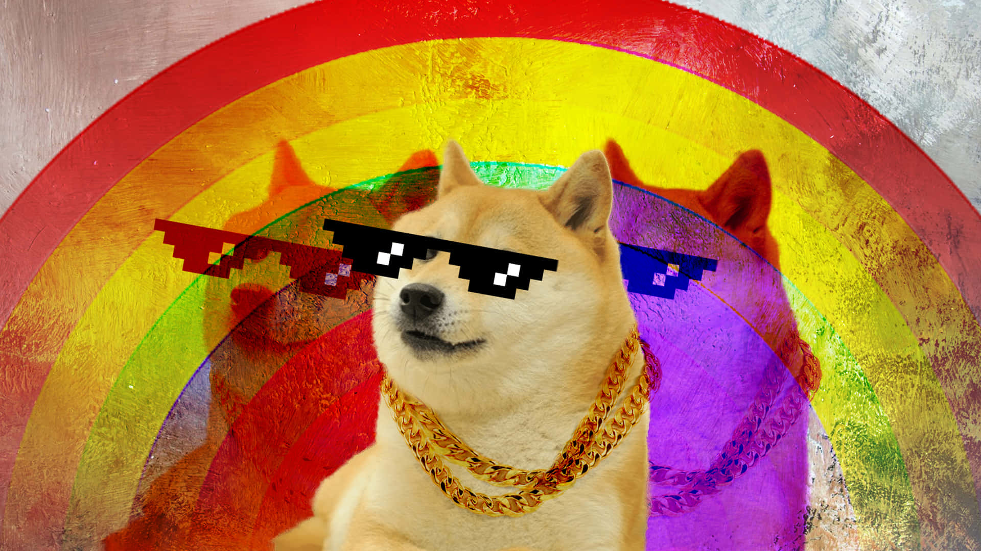 Rainbow Doge With Pixel Sunglasses Background