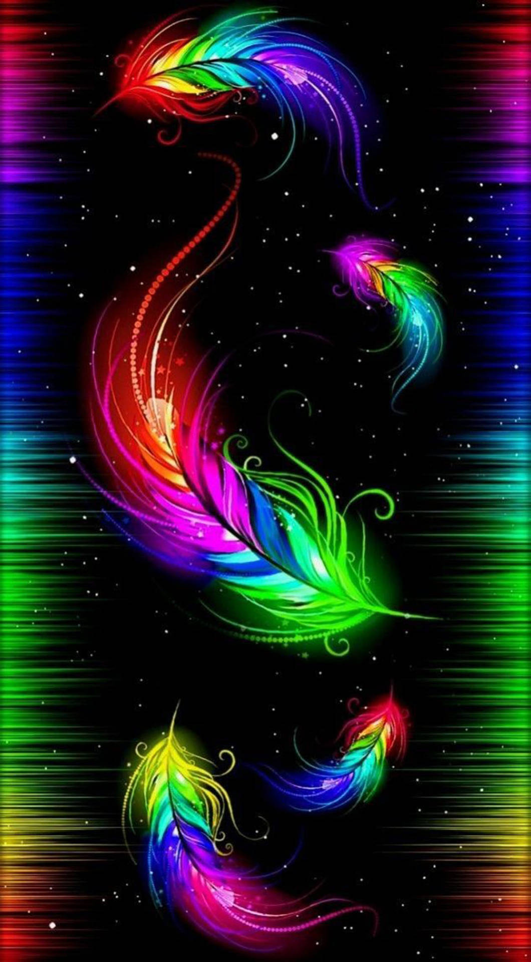 Rainbow Feather Neon Phone Background