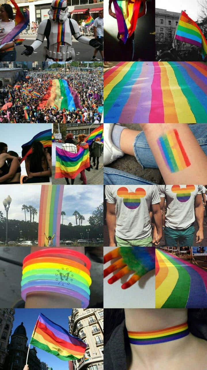 Rainbow Flags And People In Different Pictures Background