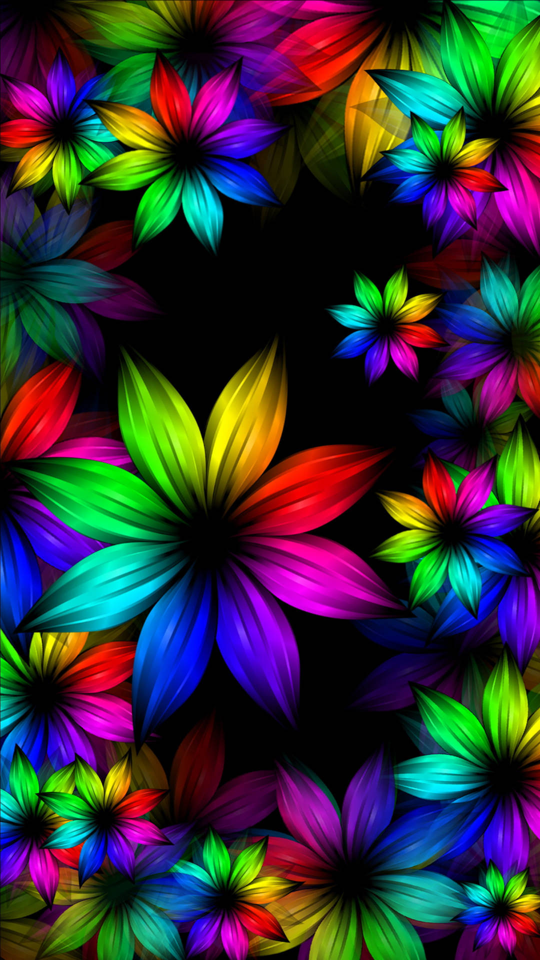 Rainbow Flowers Neon Phone Background