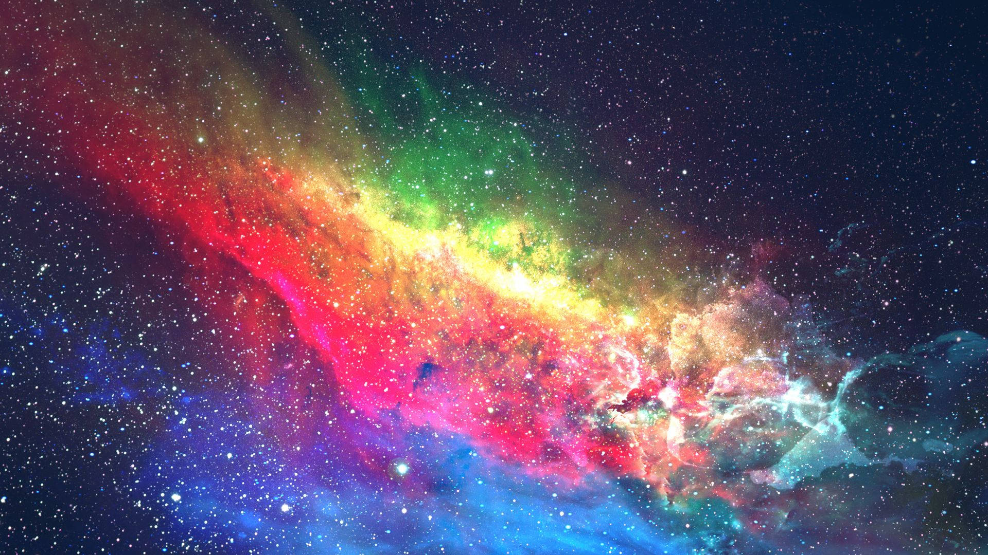 Rainbow Galaxy Forming In Starry Sky Background
