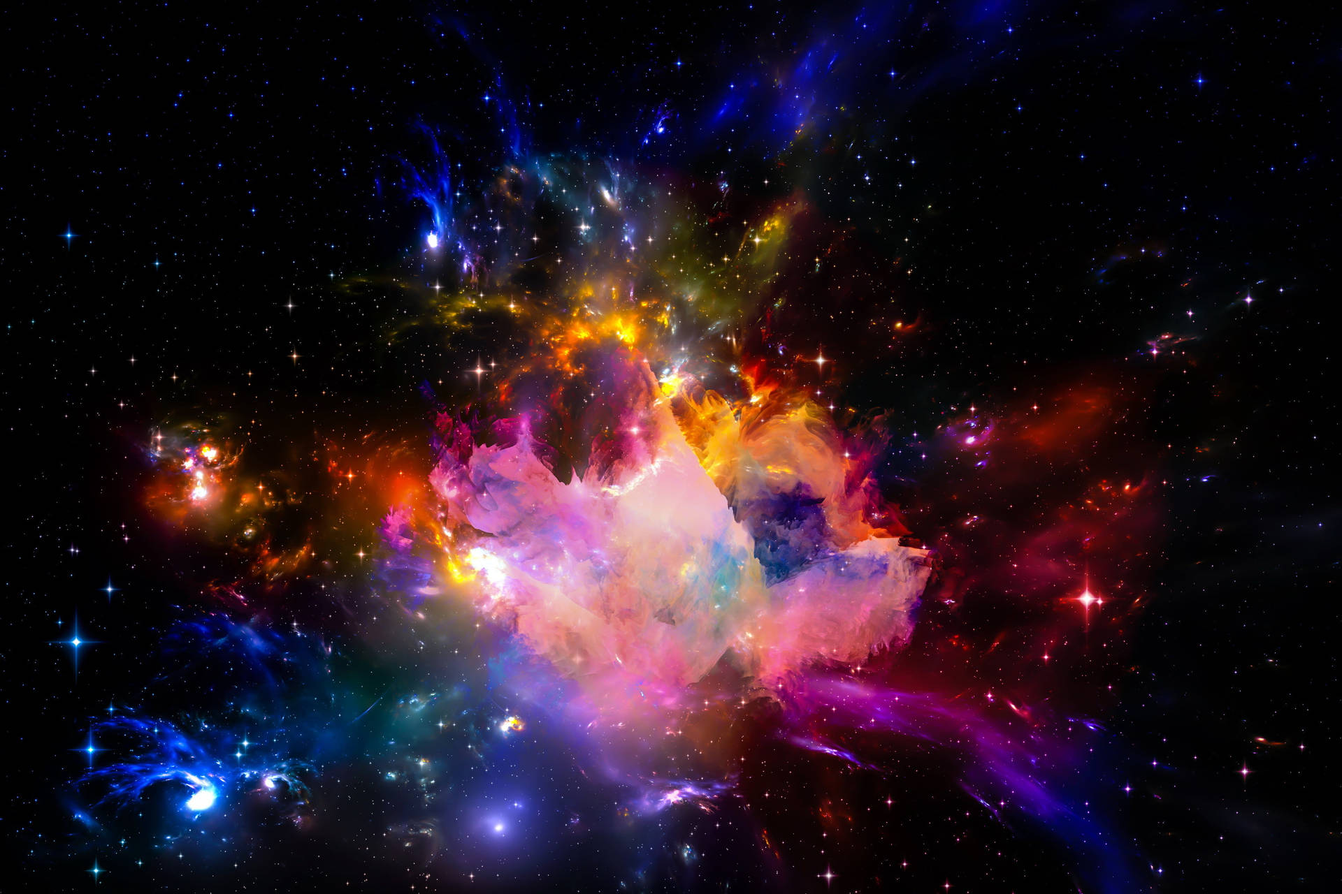 Rainbow Galaxy Glowing In Dark Universe Background