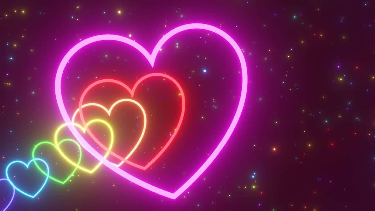 Rainbow Galaxy Neon Hearts Digital Artwork Background