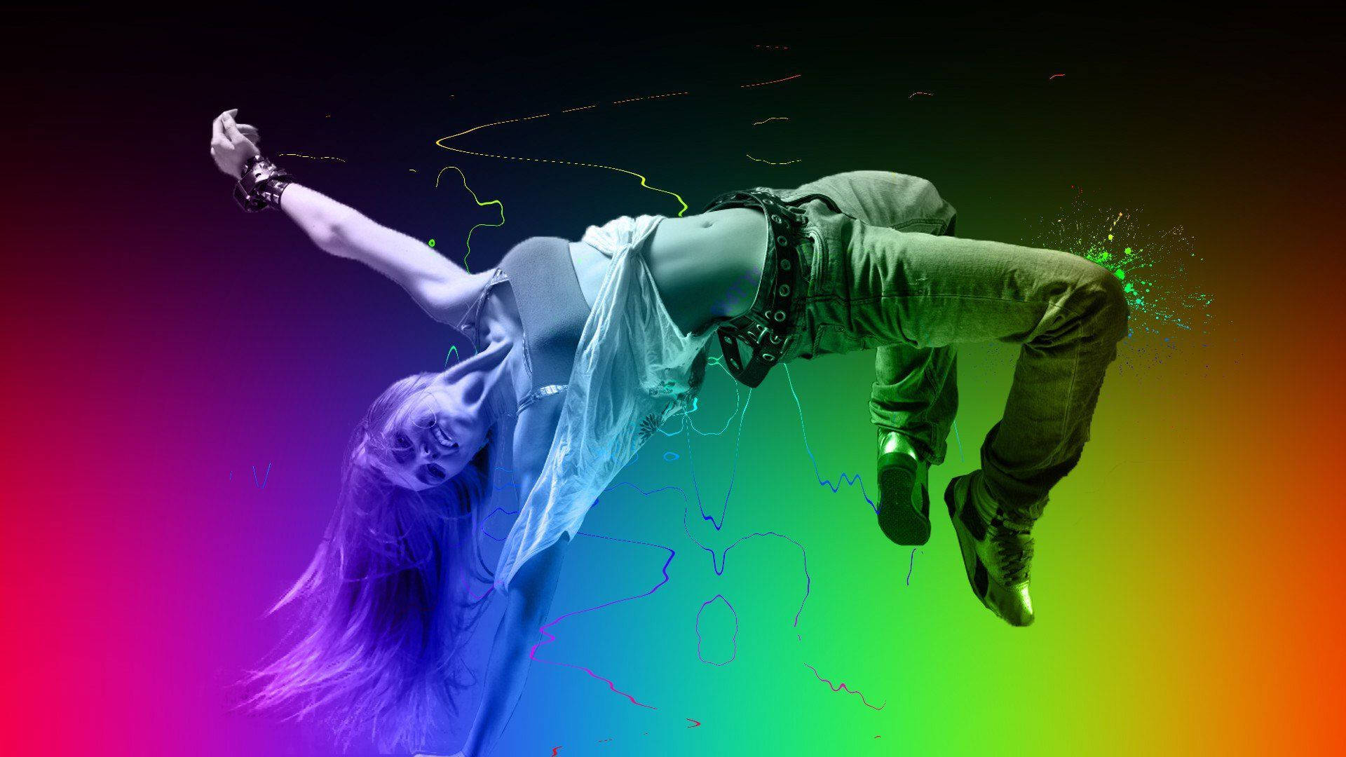 Rainbow Girl Dance Pose Background