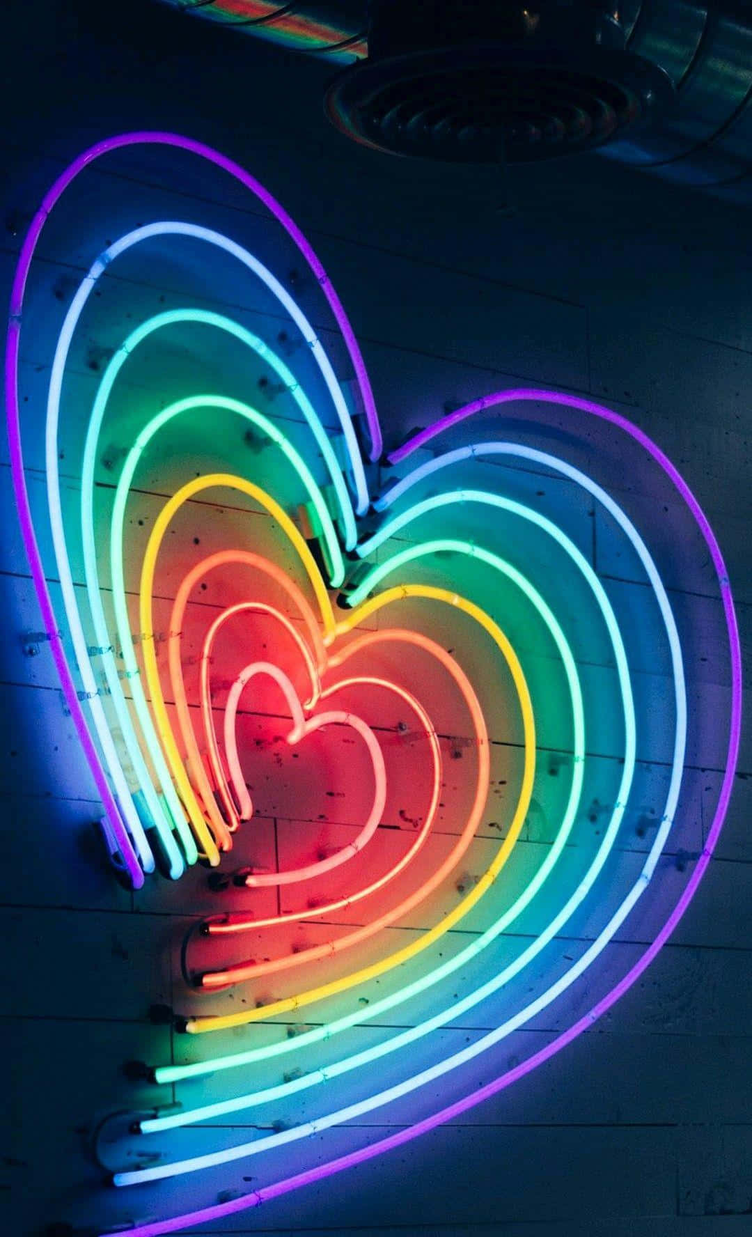 Rainbow Heart Neon Lights Background