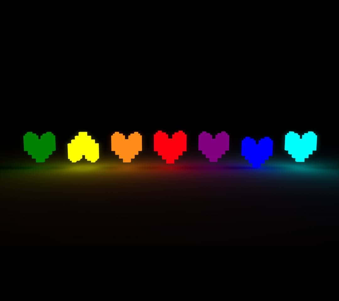 Rainbow Heart Pixel Lights Background