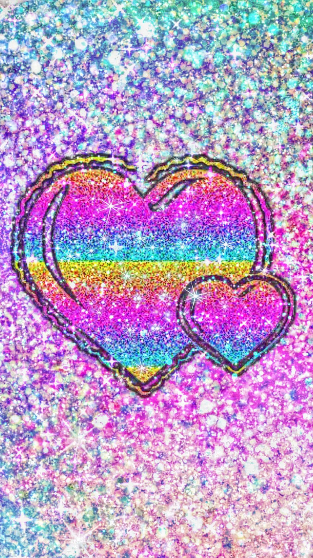 Rainbow Heart Sparkle Aesthetic Phone Background