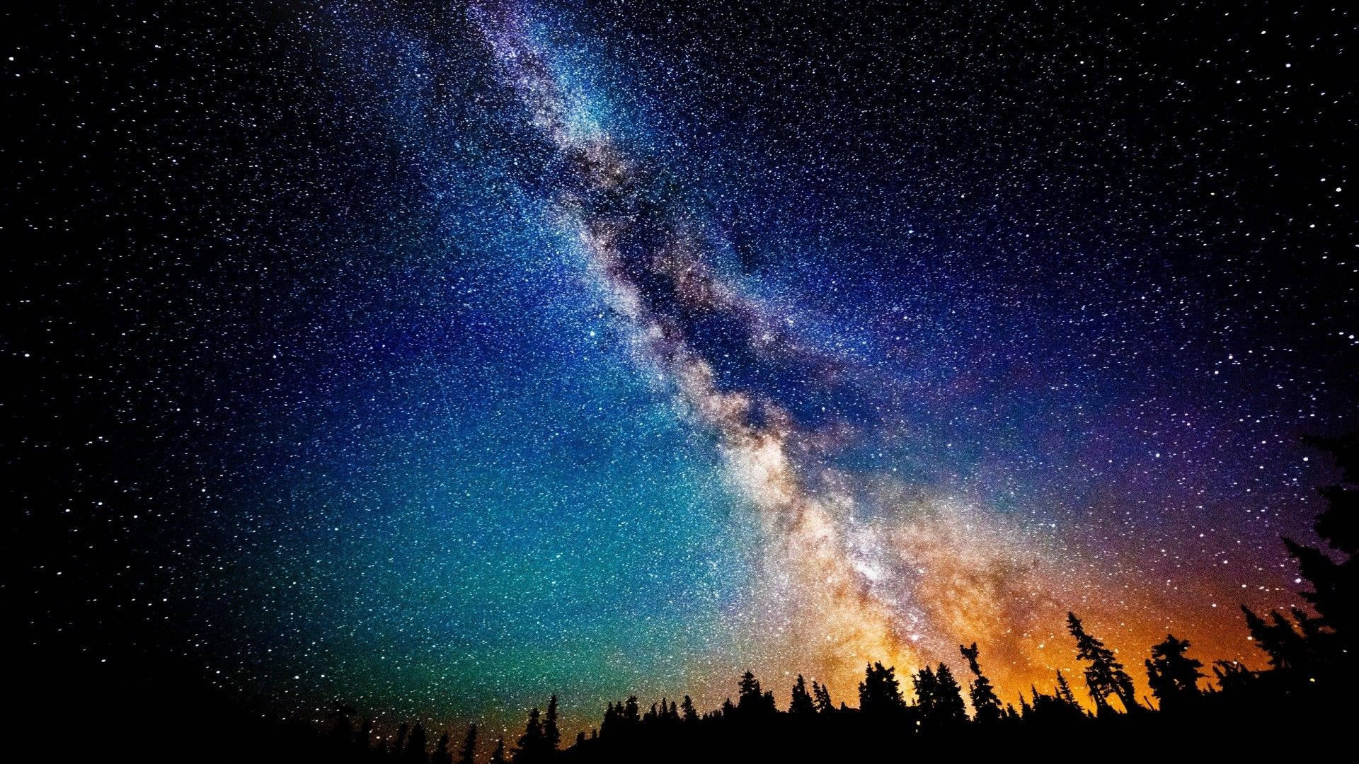 Rainbow Like Milky Way At Night Background