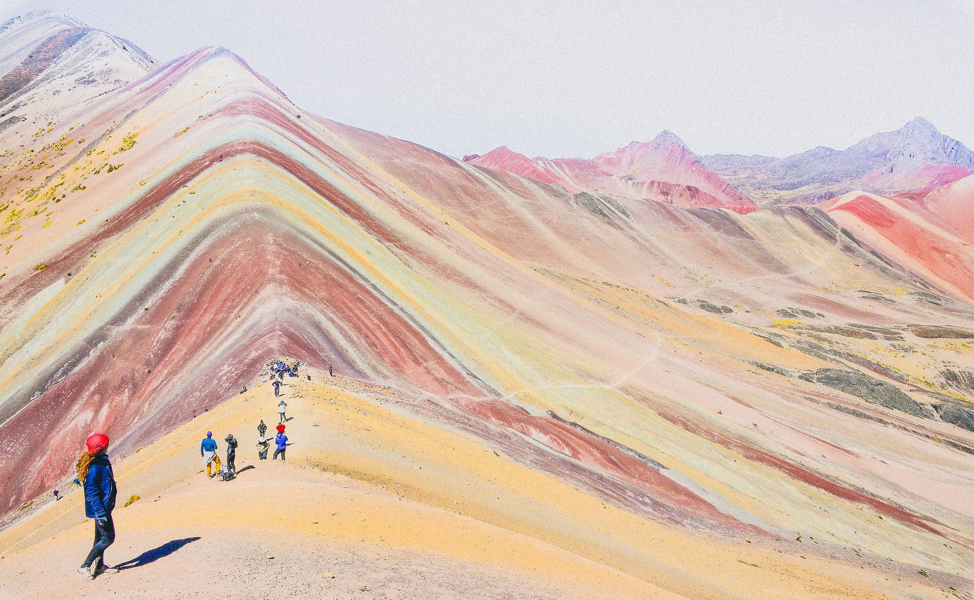 Rainbow Mountain With Tourists Cusco Peru