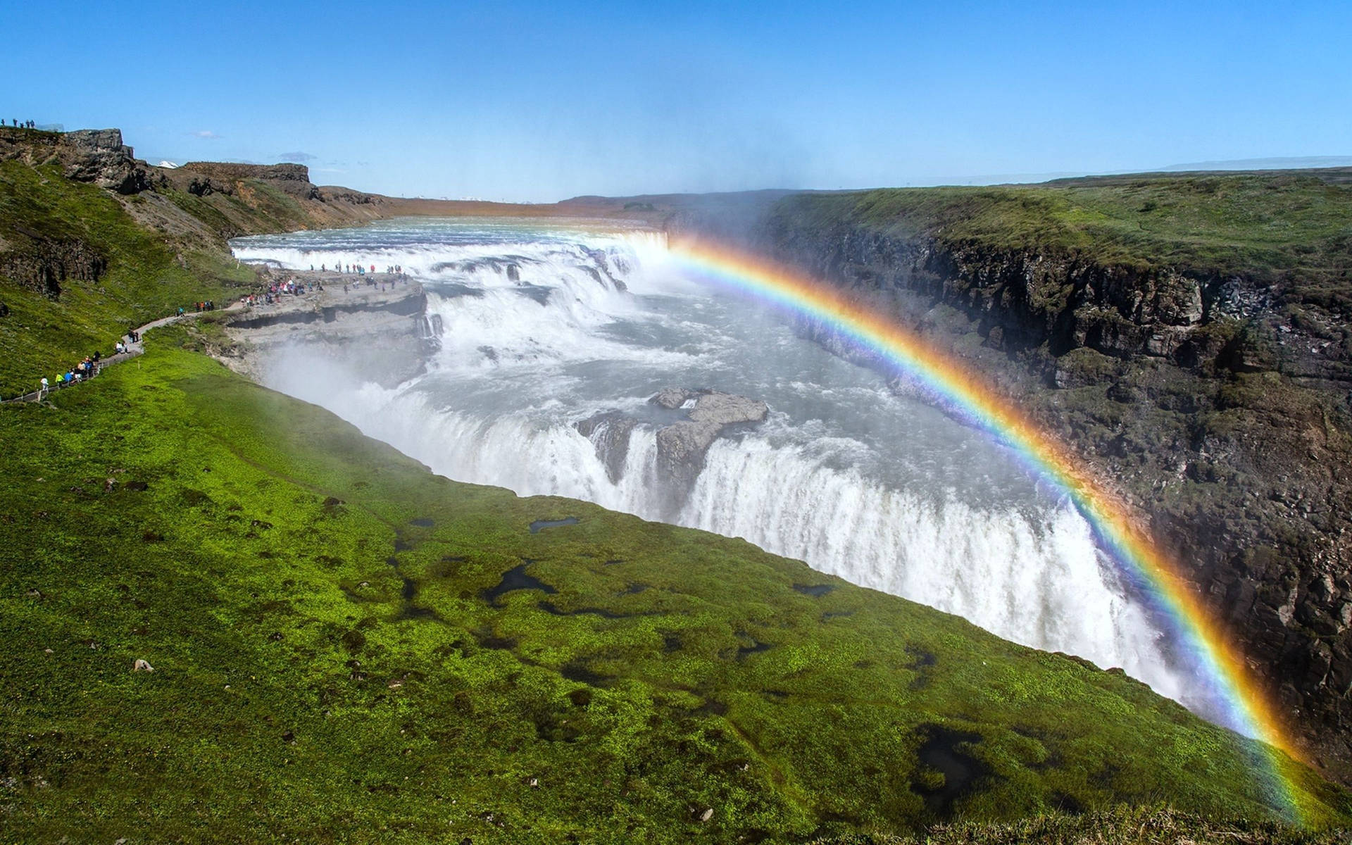 Rainbow Over Gullfoss Beautiful Waterfall Background