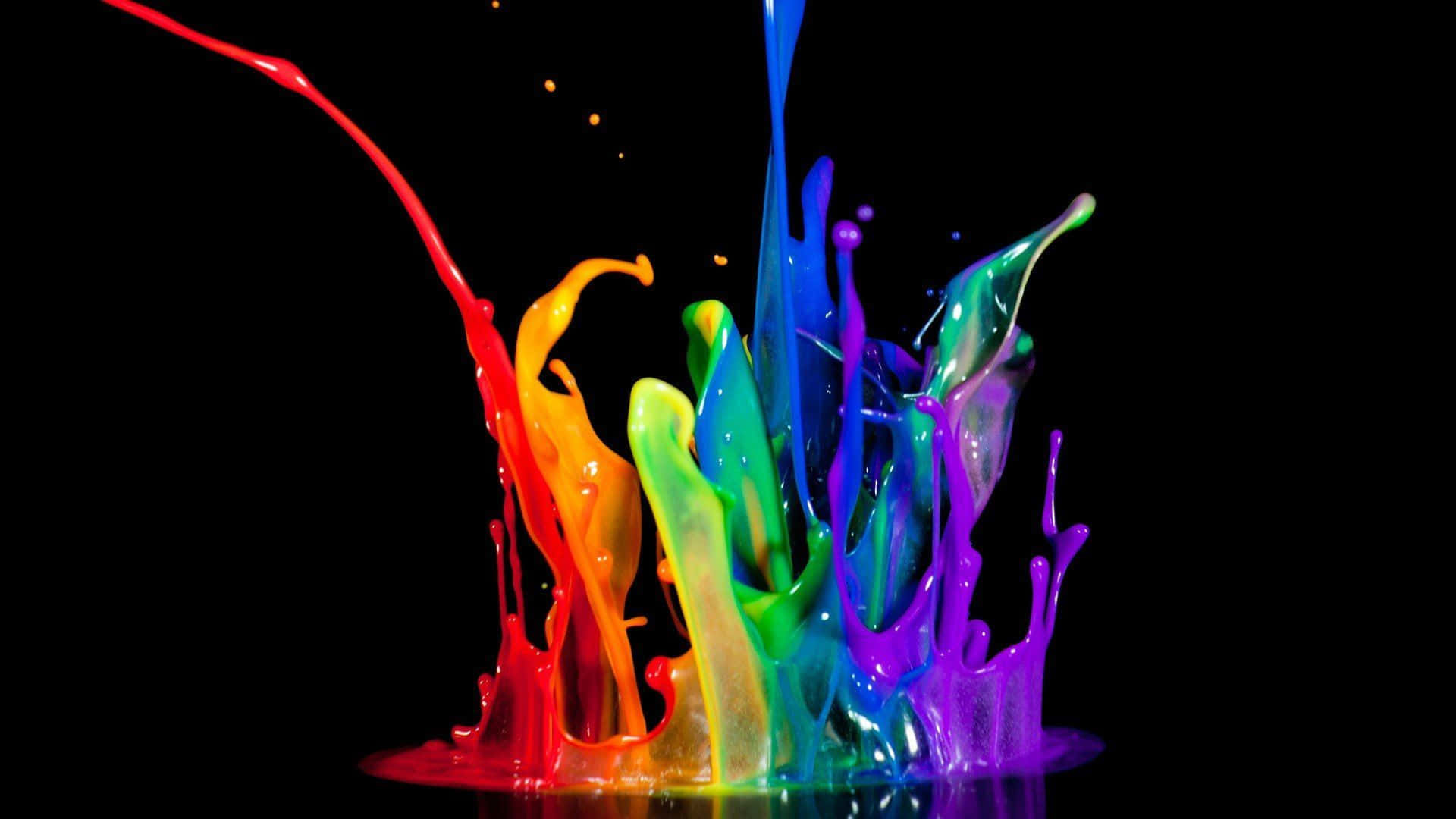 Rainbow Paint Splashing On A Black Background Background