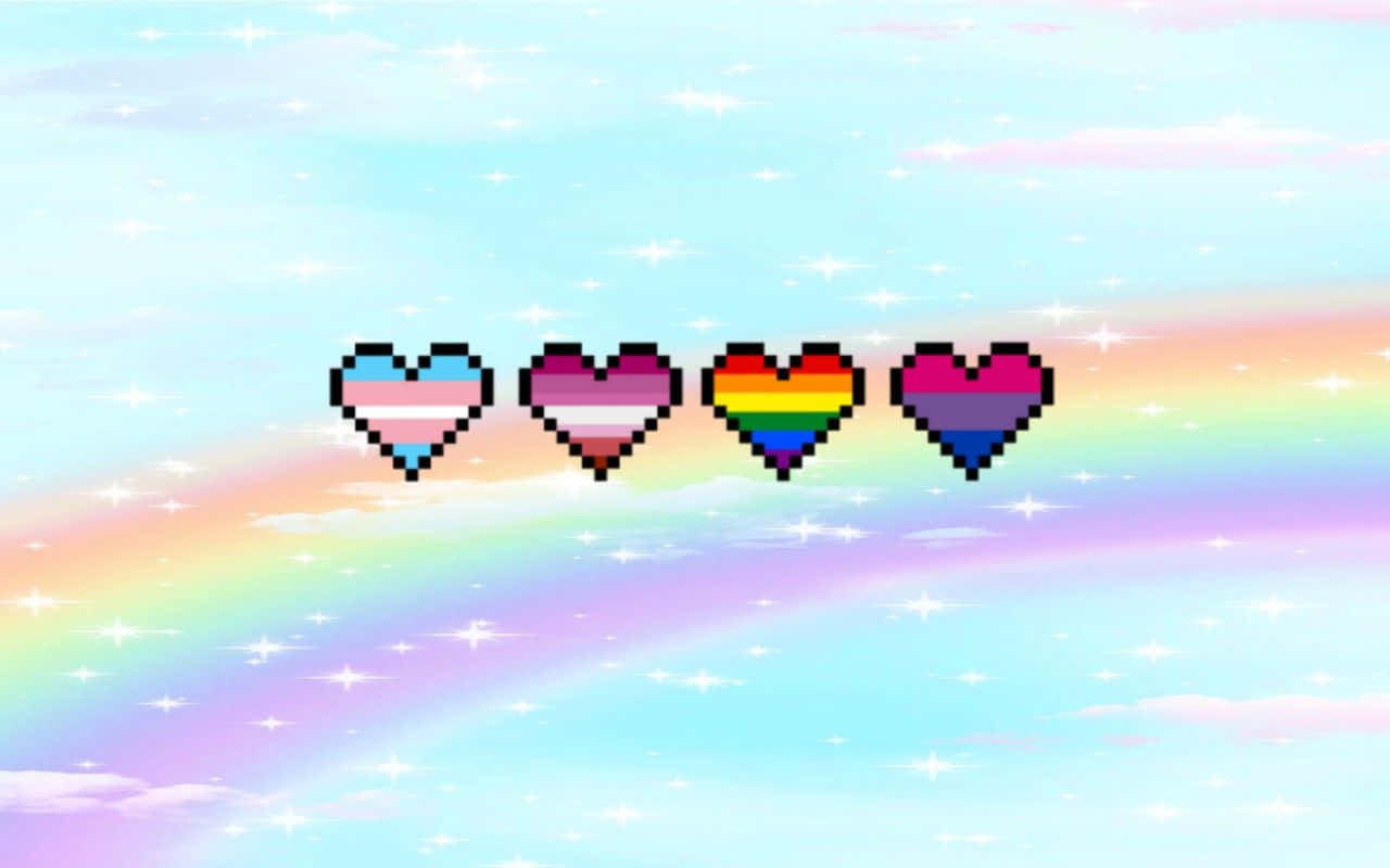 Rainbow Pixel Hearts Pride Desktop Background