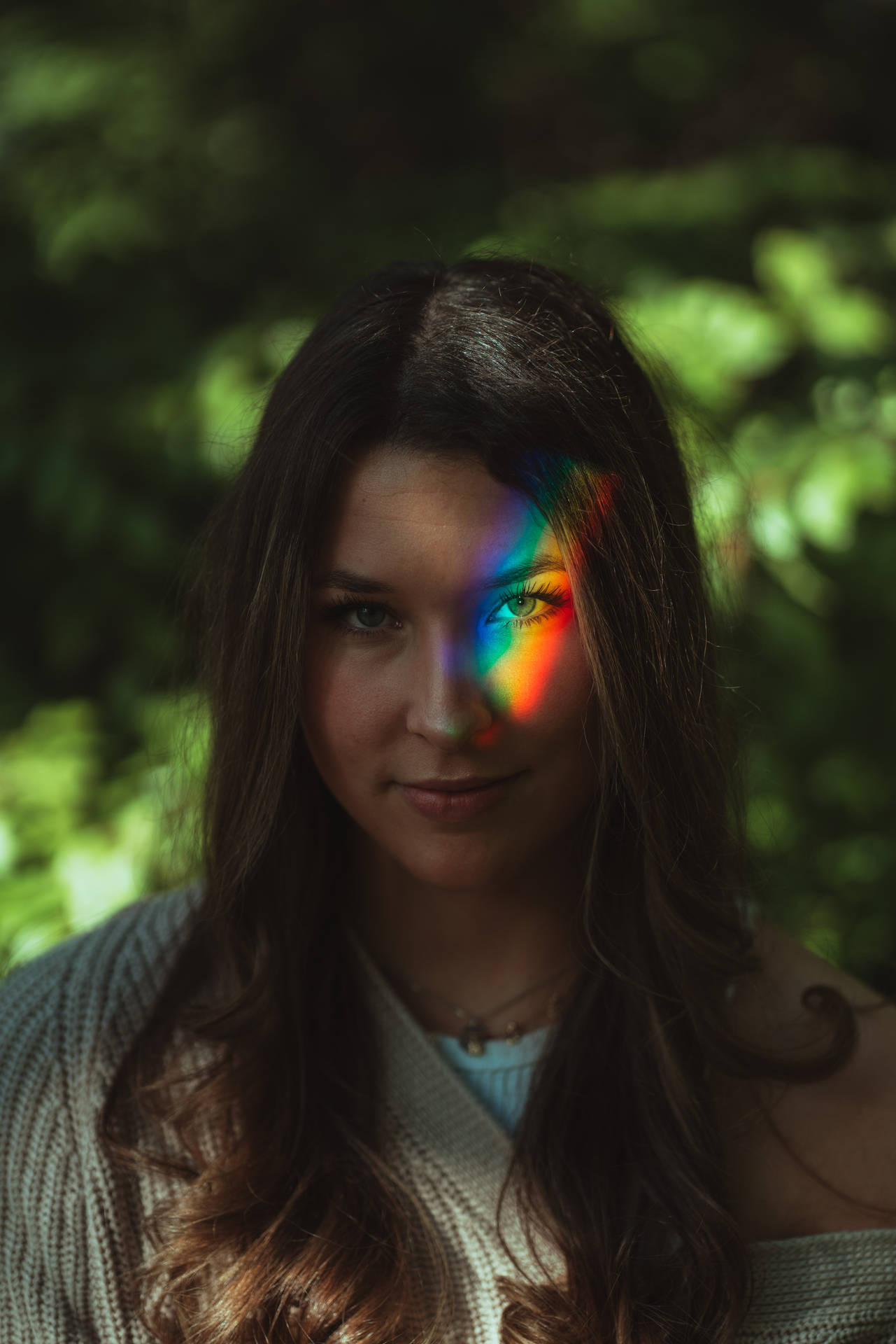 Rainbow Prism On Woman Background