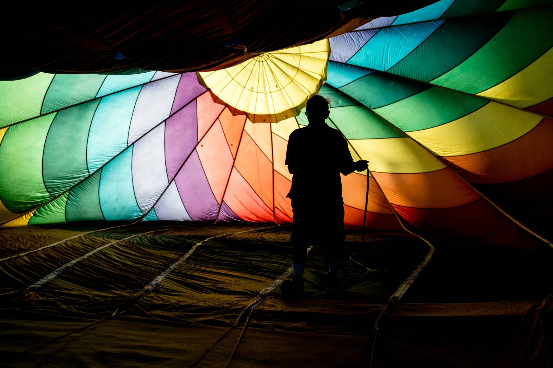 Rainbow Stripes Hot Air Balloon Background