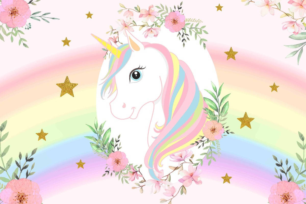 Rainbow Unicorn Floral Background
