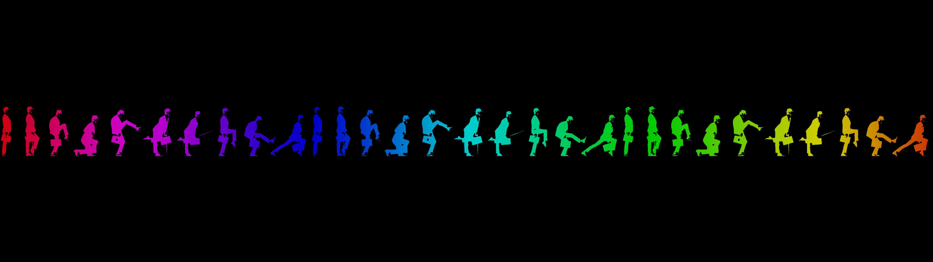 Rainbow Walking Person Dark Triple Monitor Background