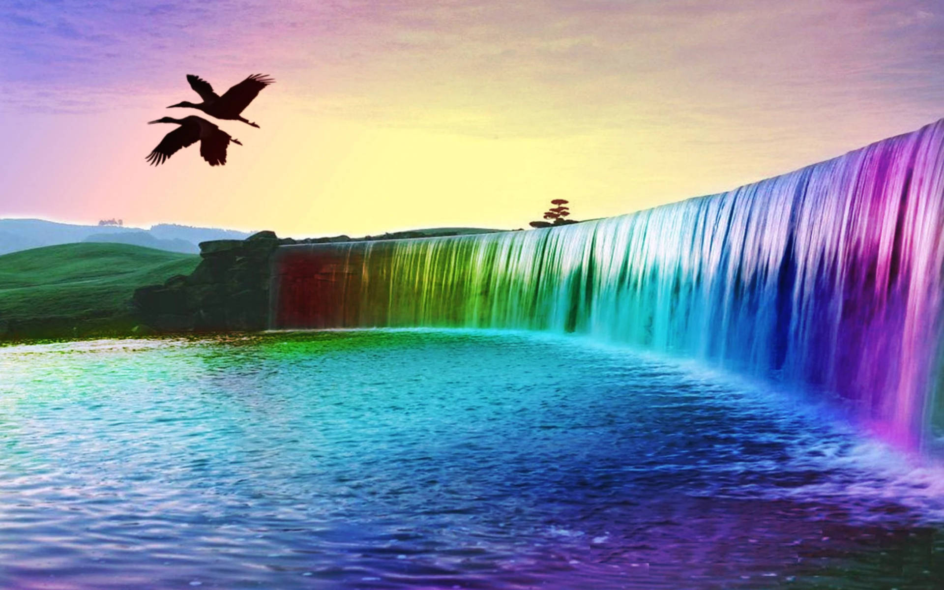 Rainbow Waterfalls Scenery Background