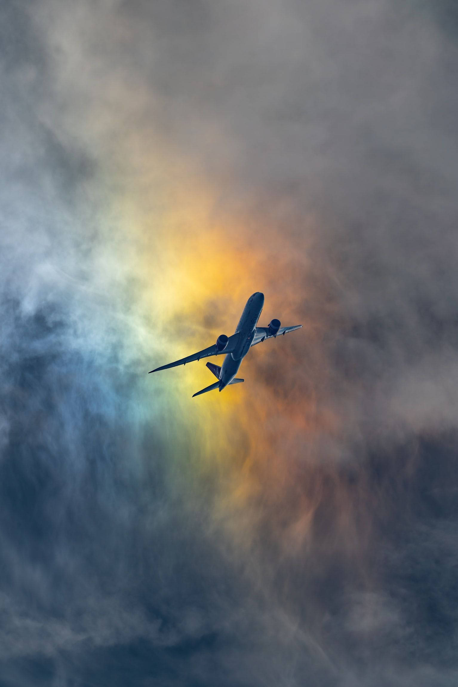 Rainbow With Flying Airplane Android Background