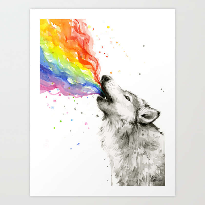 Rainbow Wolf Breathing Art Background