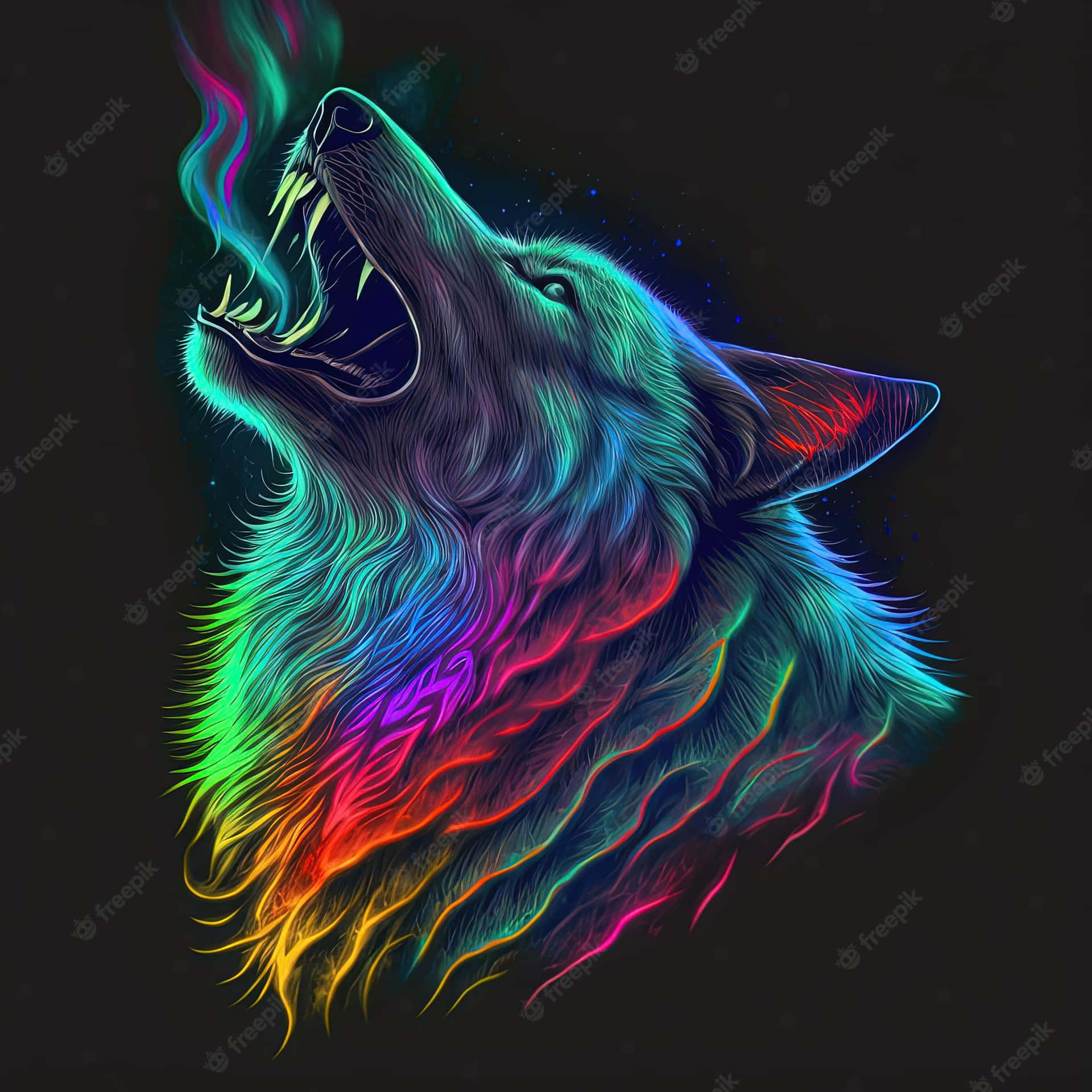 Rainbow Wolf Cool Art Background