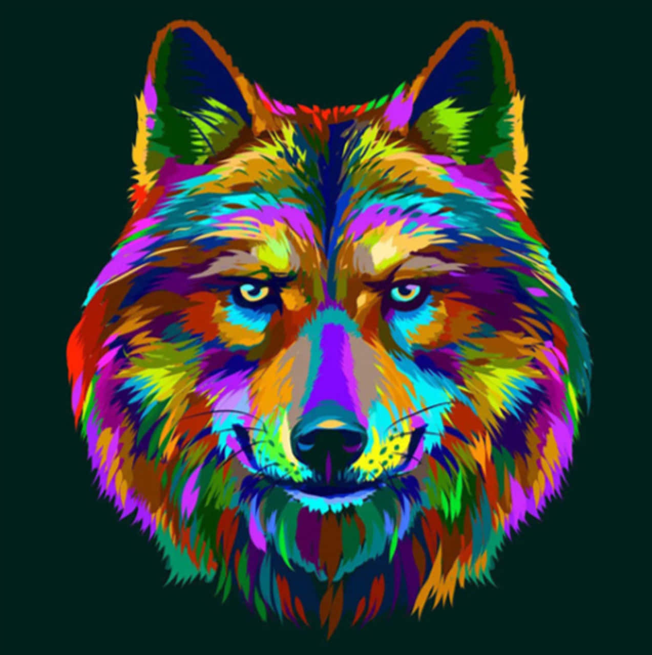 Rainbow Wolf Head Minimalist Background