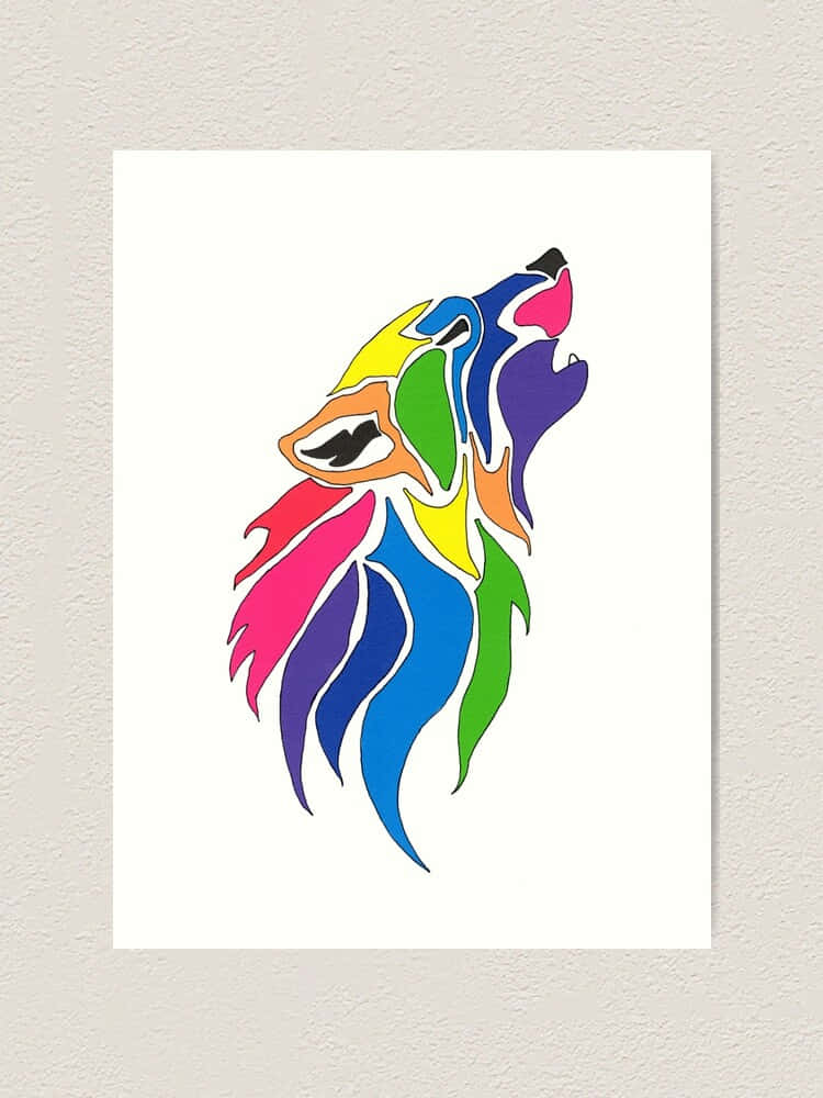 Rainbow Wolf Howling Art Background