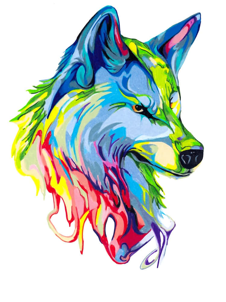 Rainbow Wolf Minimalist Art Background